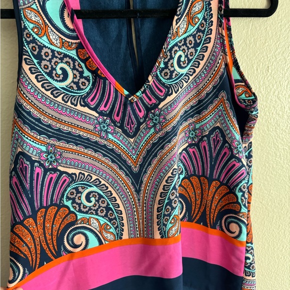 Renee C. paisley pattern multicolored navy blue & pink color block tank - small - Picture 5 of 5